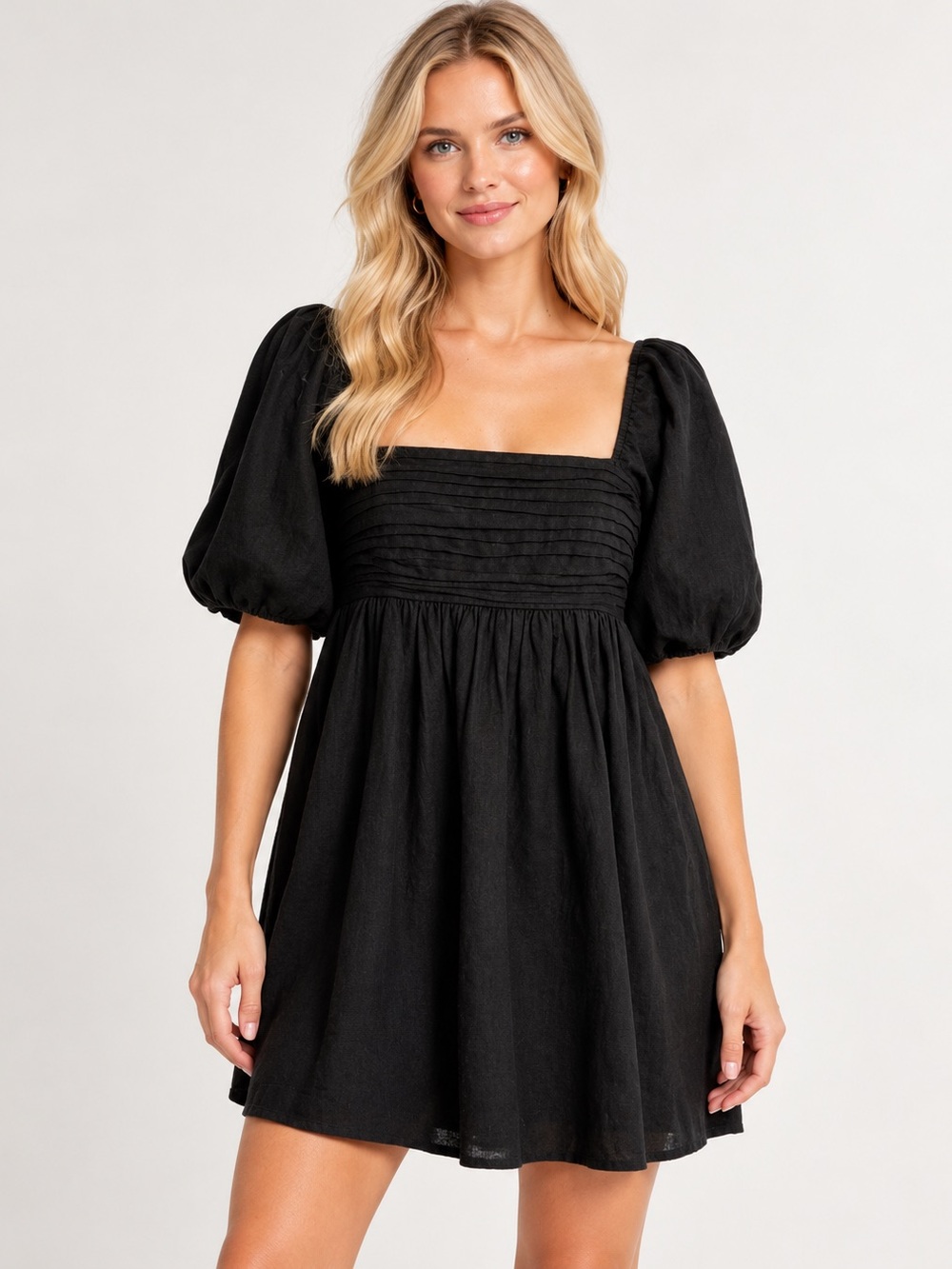 Abercrombie & Fitch Emerson Short Puff Sleeve Mini Dress XSP Black 6120